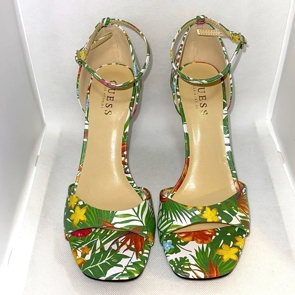 Guess Tropical Print Stiletto Heels with Ankle Strap Size 9.5M - NWOT